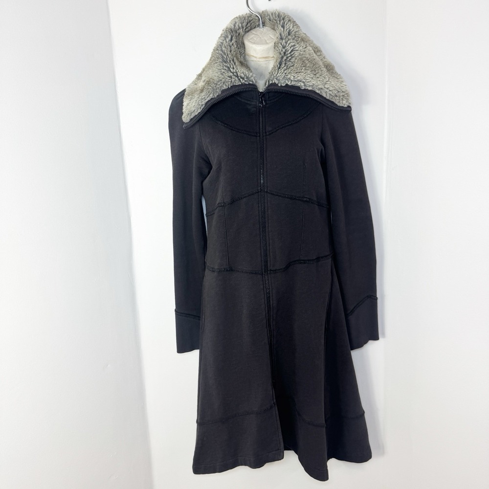 Free People Y2K Long Sweater Coat Faux Fur Collar XS Boho Whimsigoth Victorian
